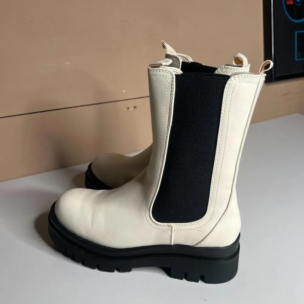 Shoedazzle Platform‎ Chelsea Boots Ivory Black 7.5 - Picture 7 of 11